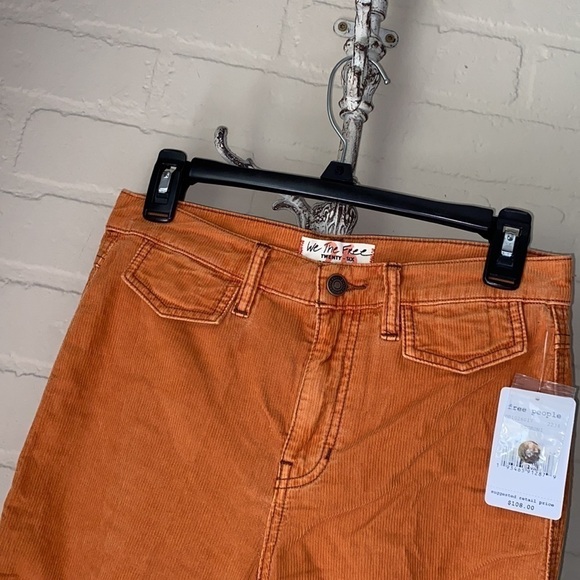 Free People pants orange rust corduroy raw distressed‎ hem pockets boho 26 - Picture 3 of 10